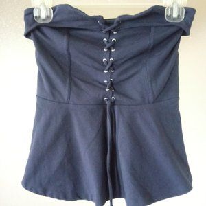 Express Strapless Peplum Lace Up Top Navy XS